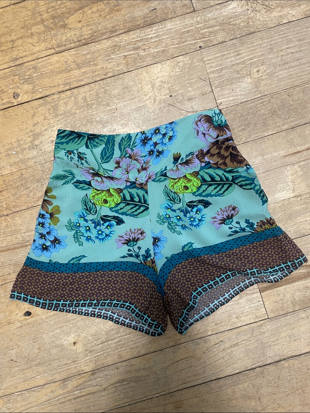 Maeve Teal Floral High-Waist Shorts with Contrast Hem